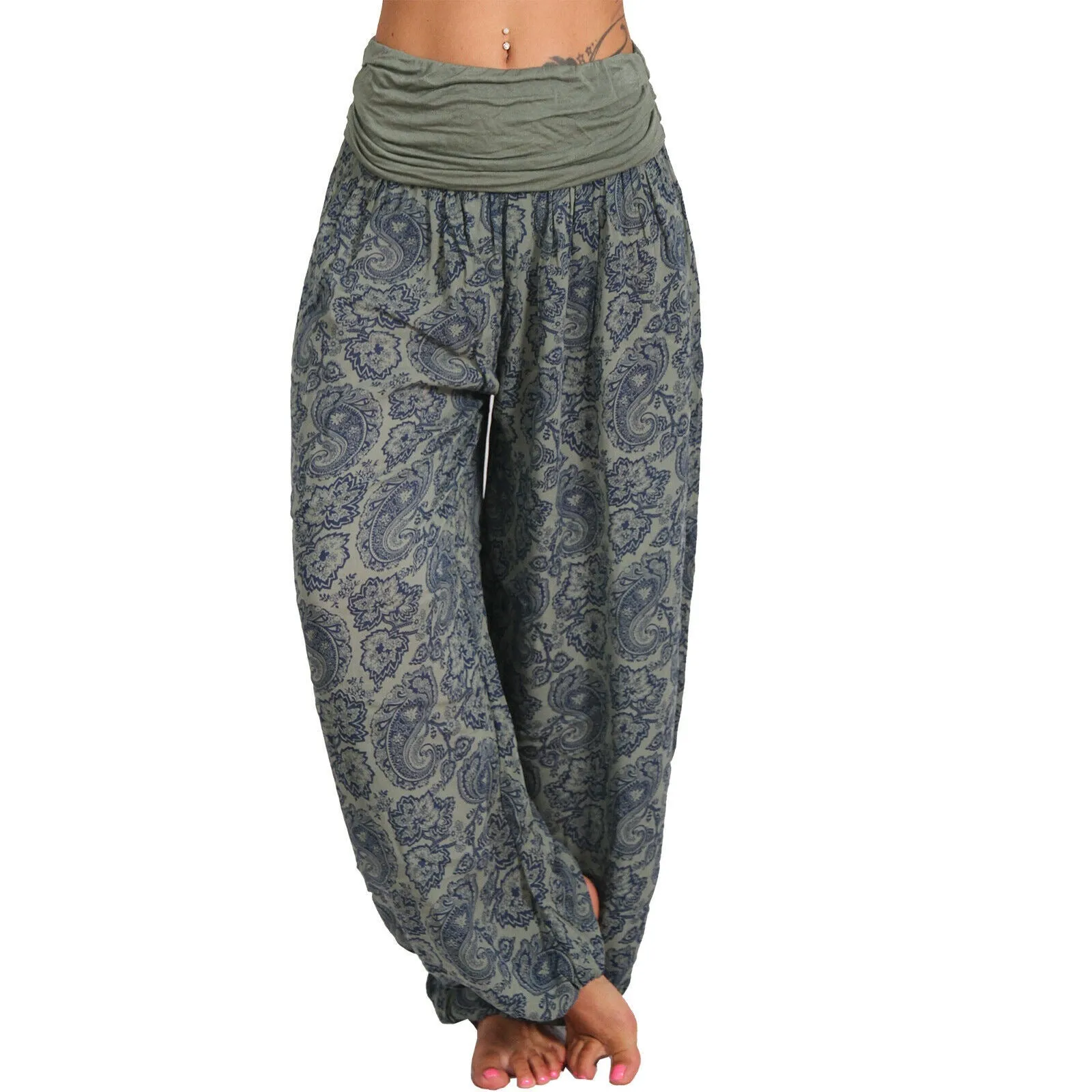 National Style Printed Long Wide Leg Pants Casual Pants Harlan Pants