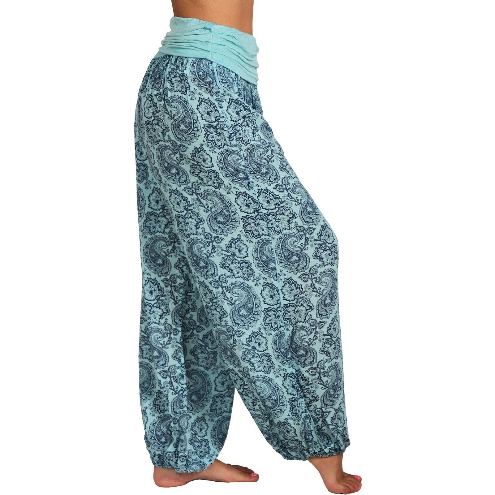 National Style Printed Long Wide Leg Pants Casual Pants Harlan Pants