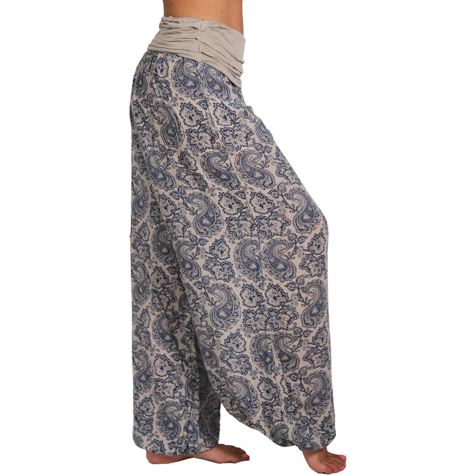 National Style Printed Long Wide Leg Pants Casual Pants Harlan Pants