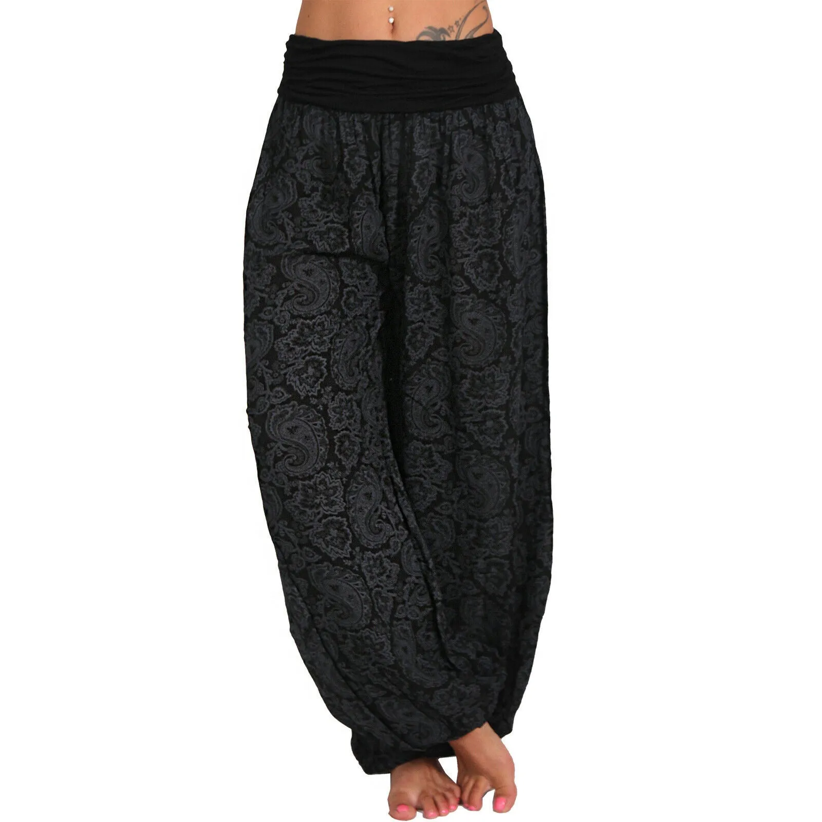 National Style Printed Long Wide Leg Pants Casual Pants Harlan Pants