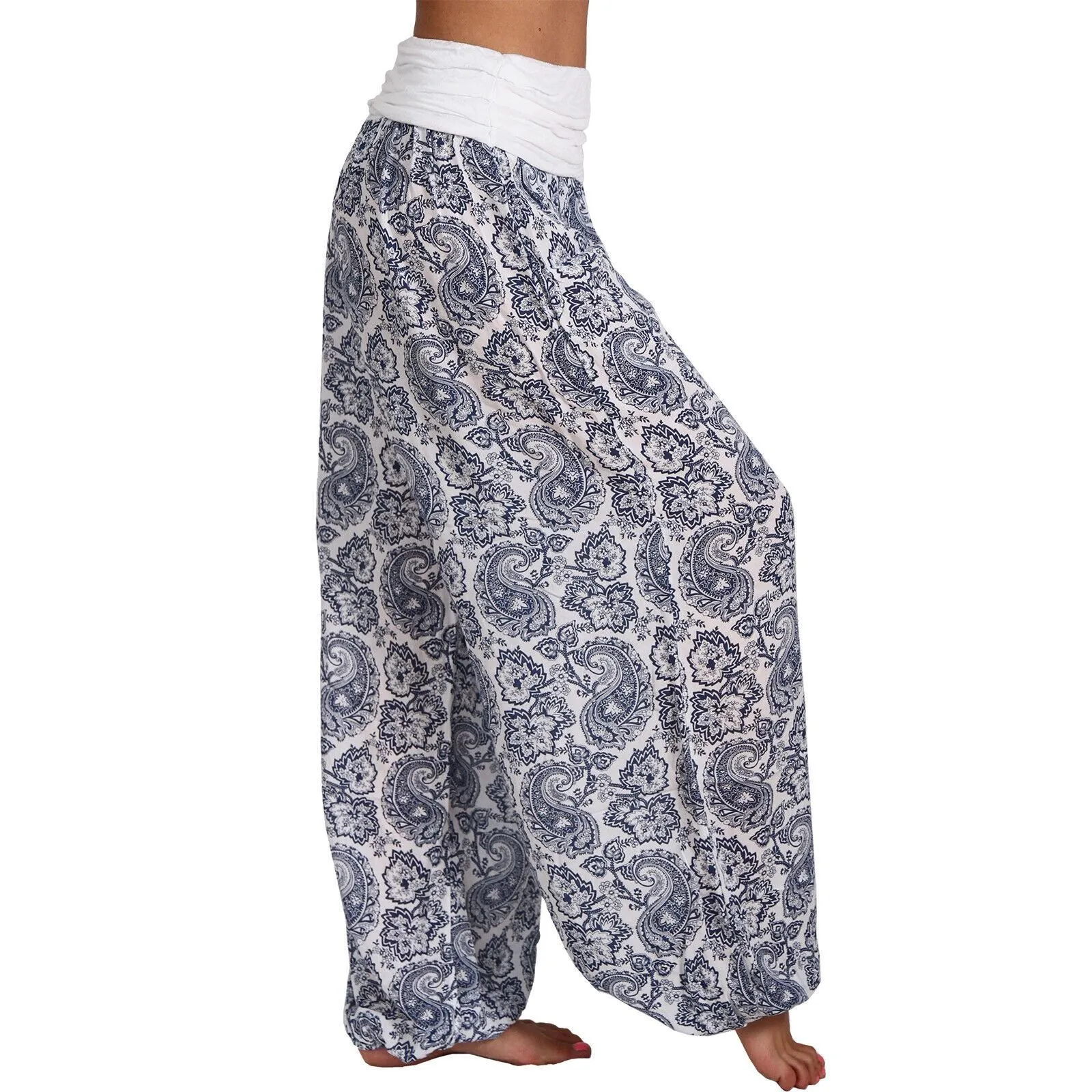 National Style Printed Long Wide Leg Pants Casual Pants Harlan Pants