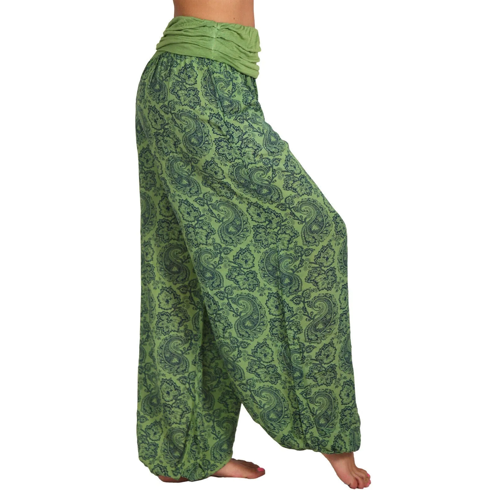 National Style Printed Long Wide Leg Pants Casual Pants Harlan Pants