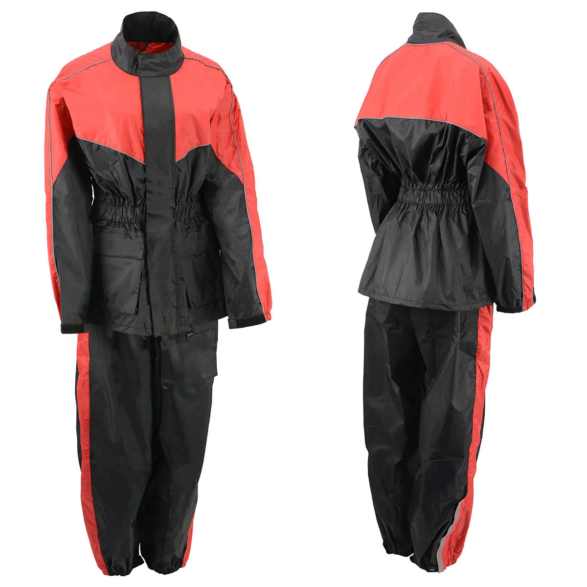 NexGen Ladies XS5001 Black and Red Water Proof Rain Suit with Reflective Piping