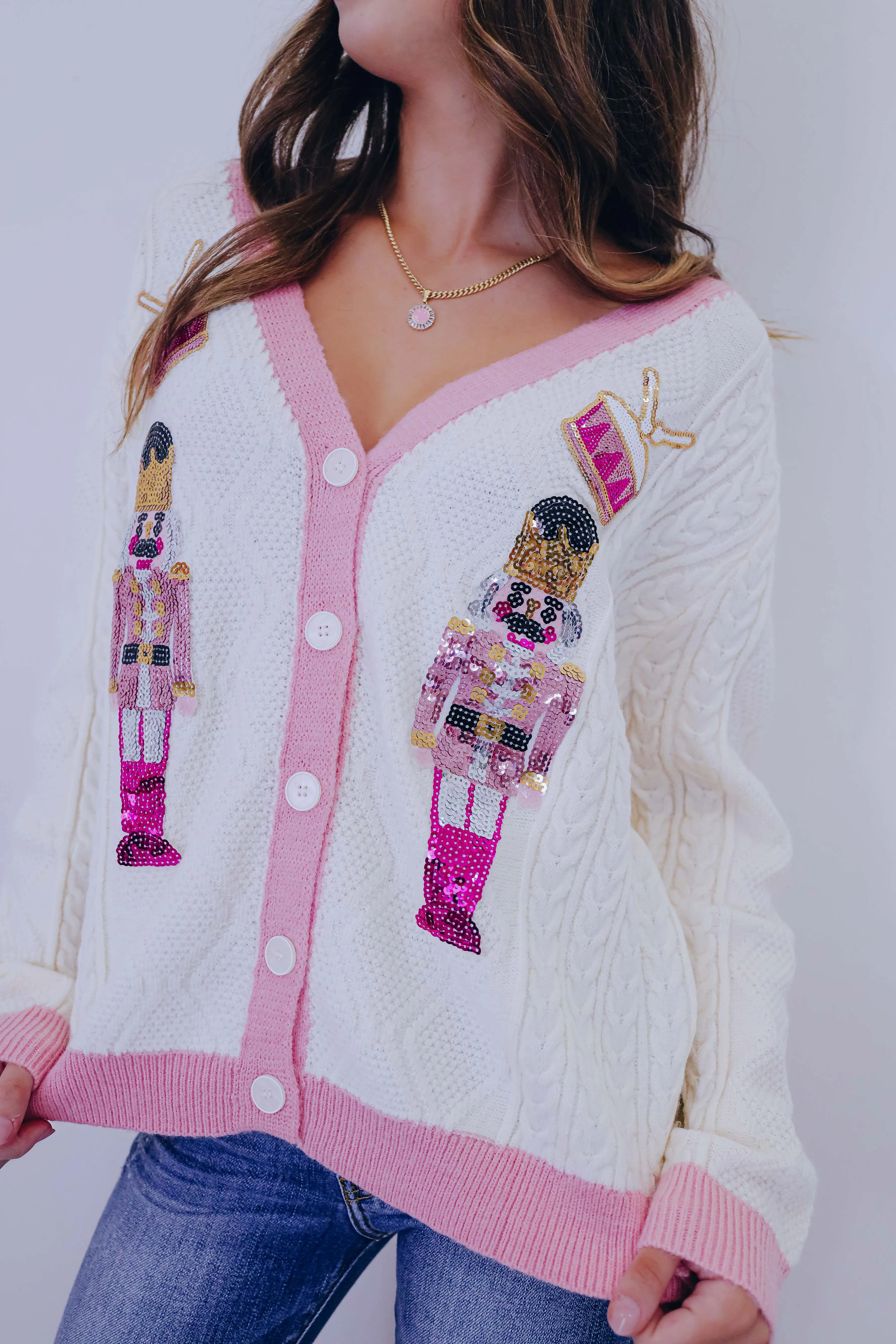 Nutcracker Sequin Patch Cardigan