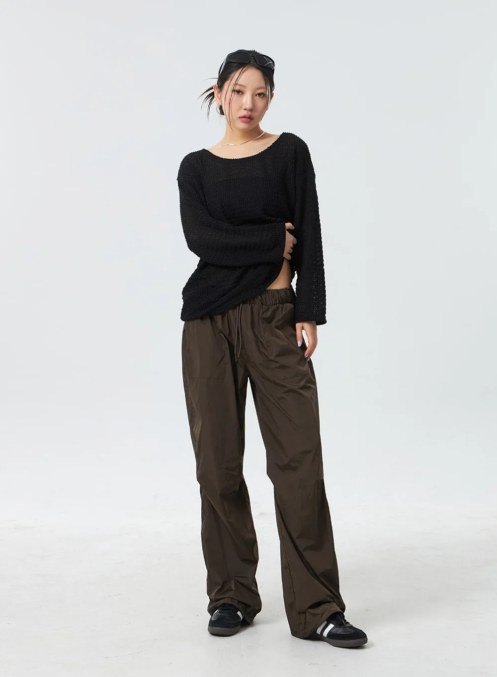 Nylon Wide Track Pants CM330