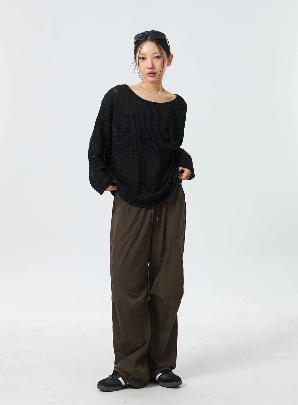 Nylon Wide Track Pants CM330