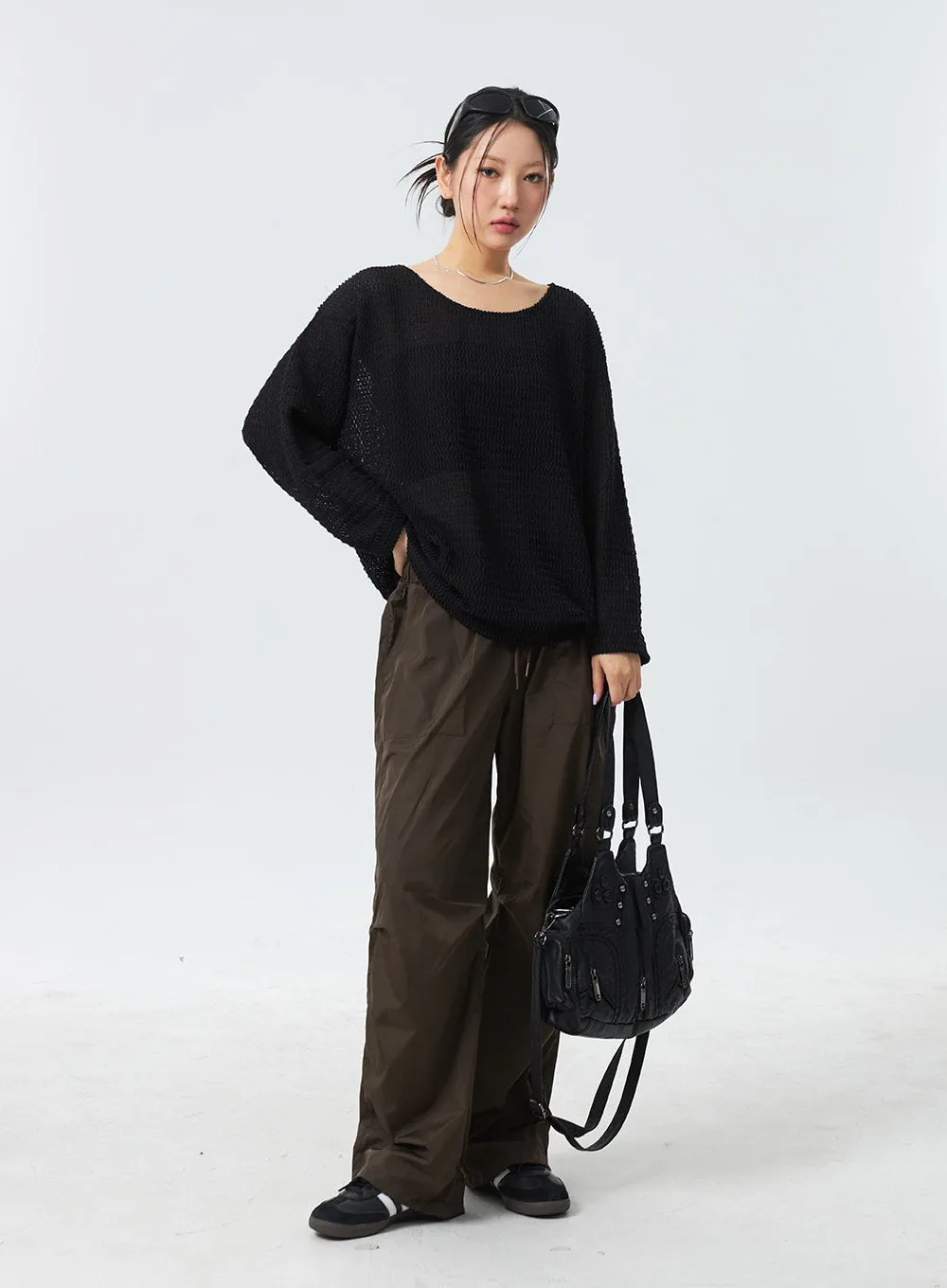 Nylon Wide Track Pants CM330