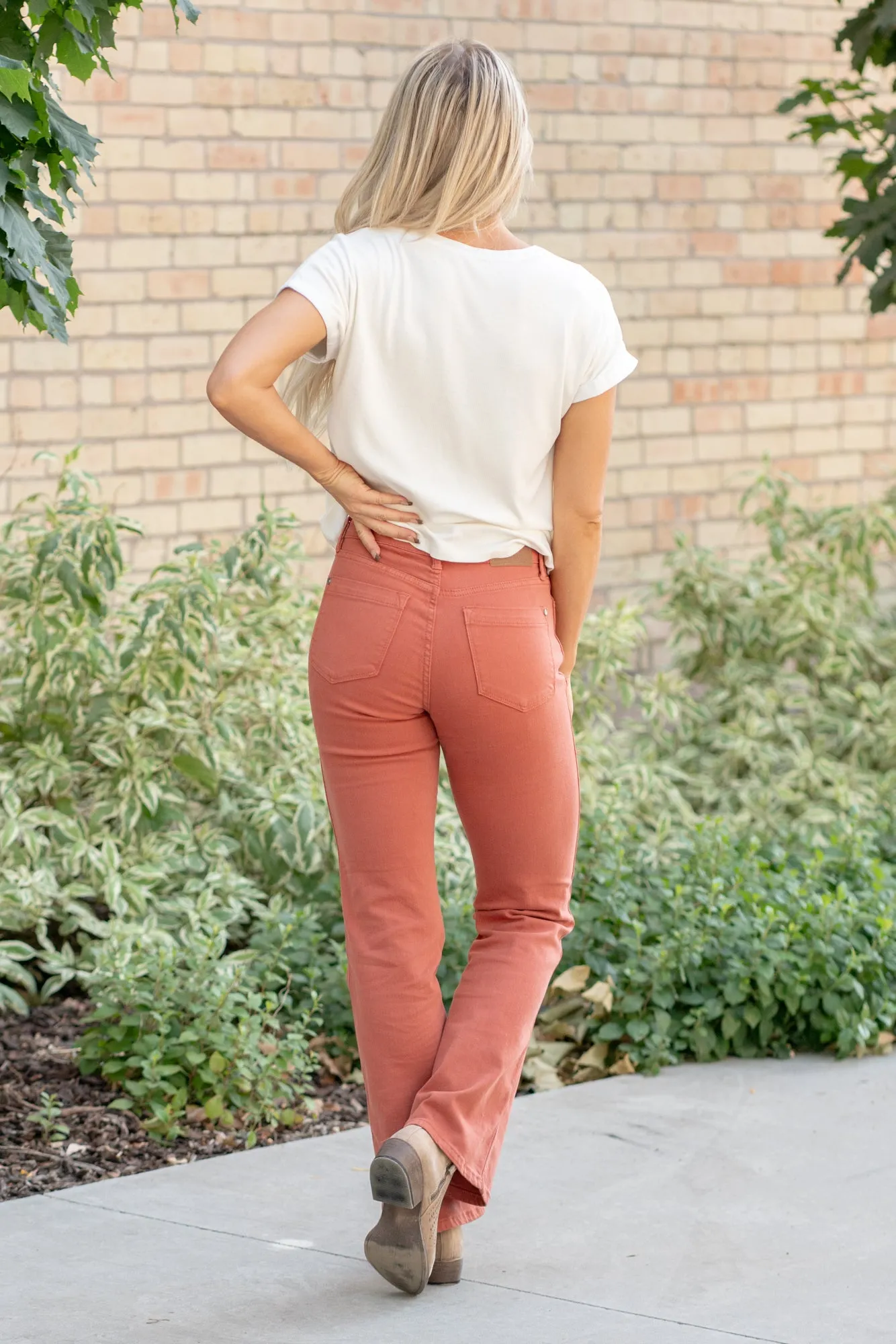 Plus Size Terracotta Mid Rise Slim Bootcut