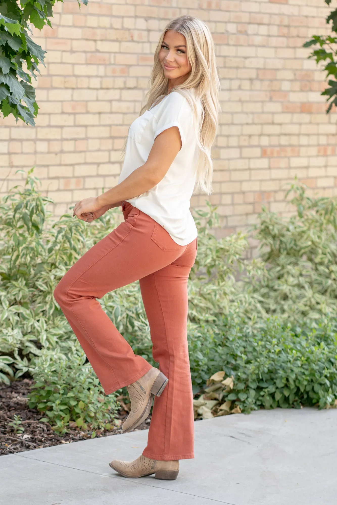 Plus Size Terracotta Mid Rise Slim Bootcut