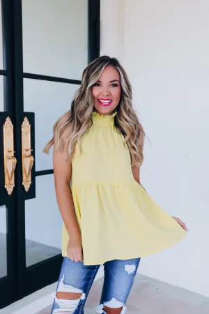 Pretty Please Mock Neck Ruffle Top - Yellow