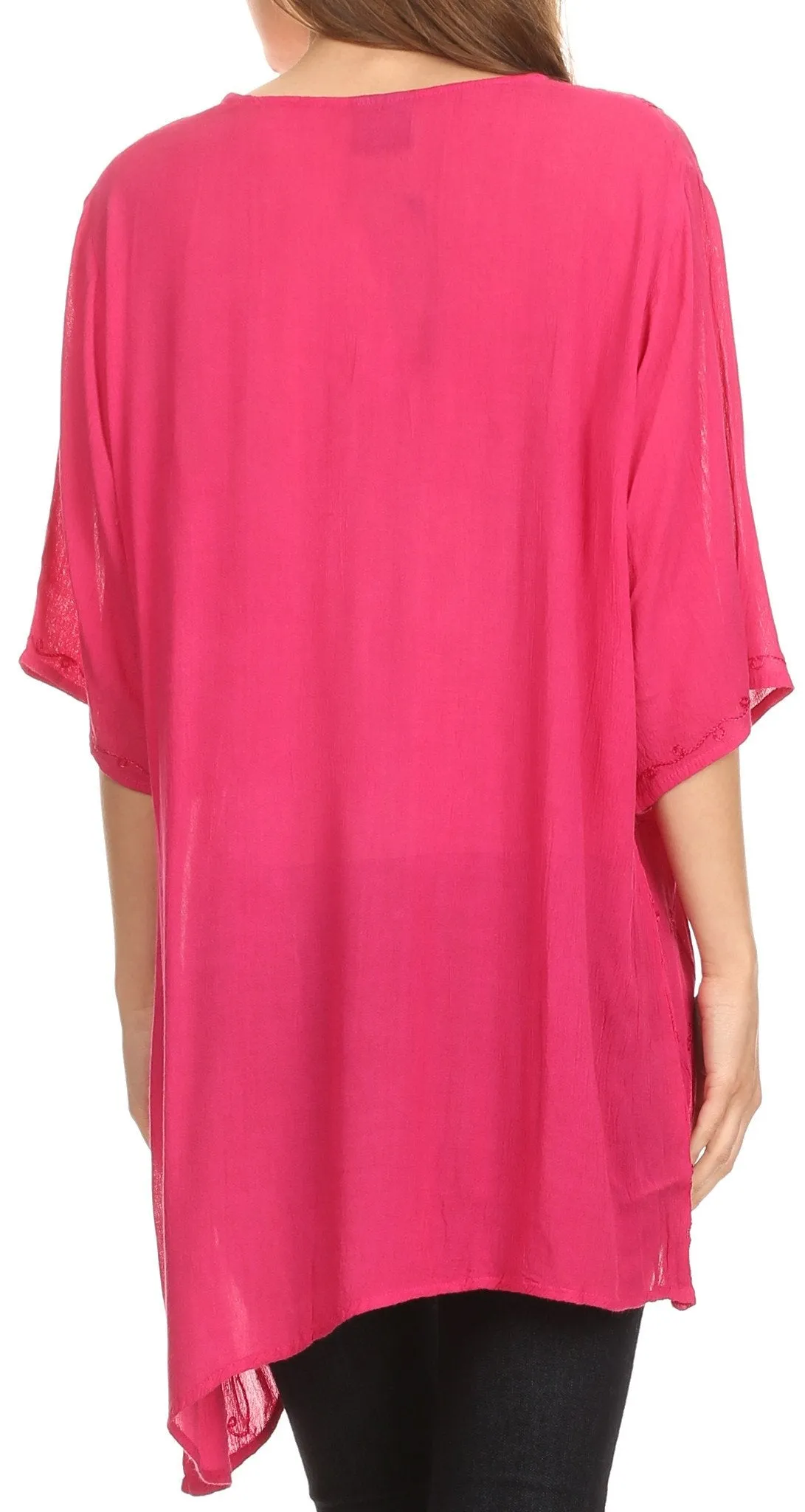 Sakkas Danta Lightweight Embroidered Asymmetrical Blouse With Mid Length Sleeve