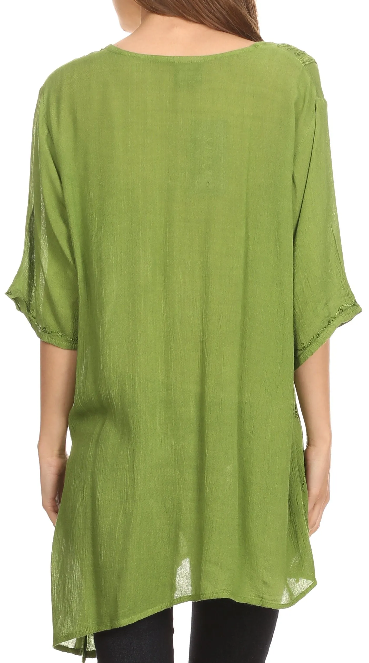 Sakkas Danta Lightweight Embroidered Asymmetrical Blouse With Mid Length Sleeve