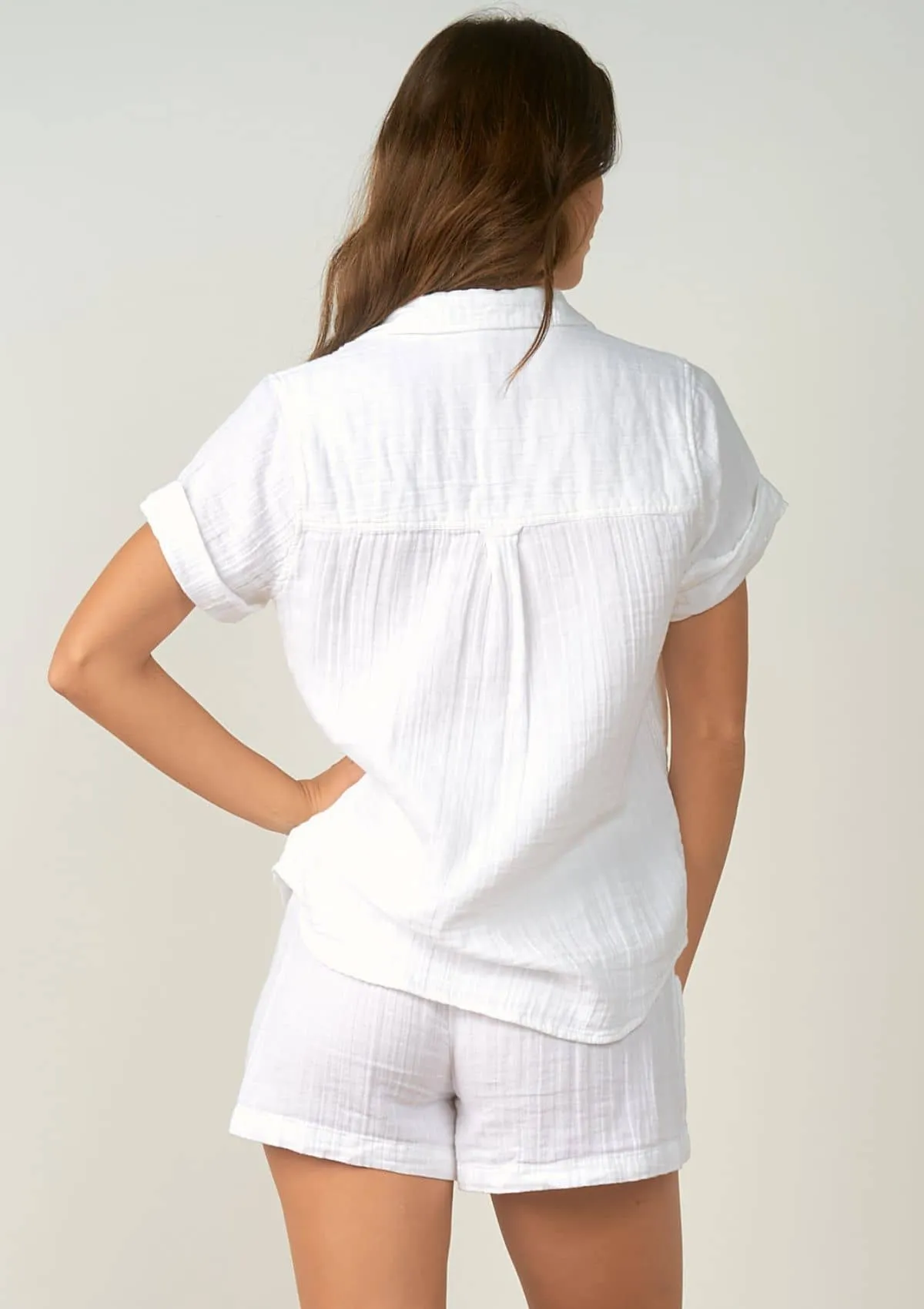 Short Sleeve Button Down Top - White