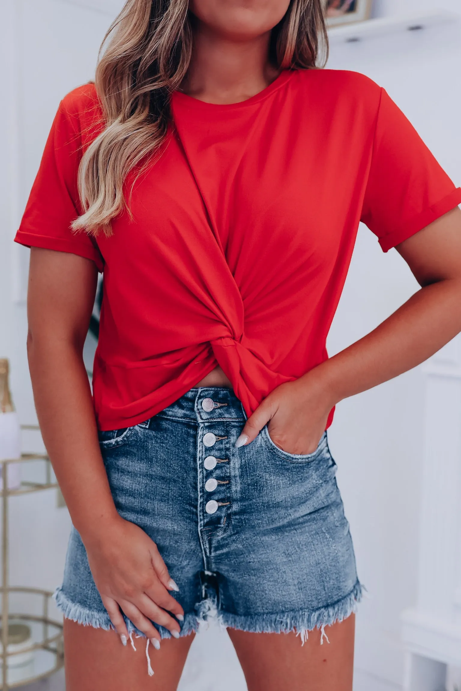 Spiral Knot Crop Top - Red