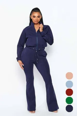 TRACK JACKET FLARED TRACK PANTS SET: L / NAVY