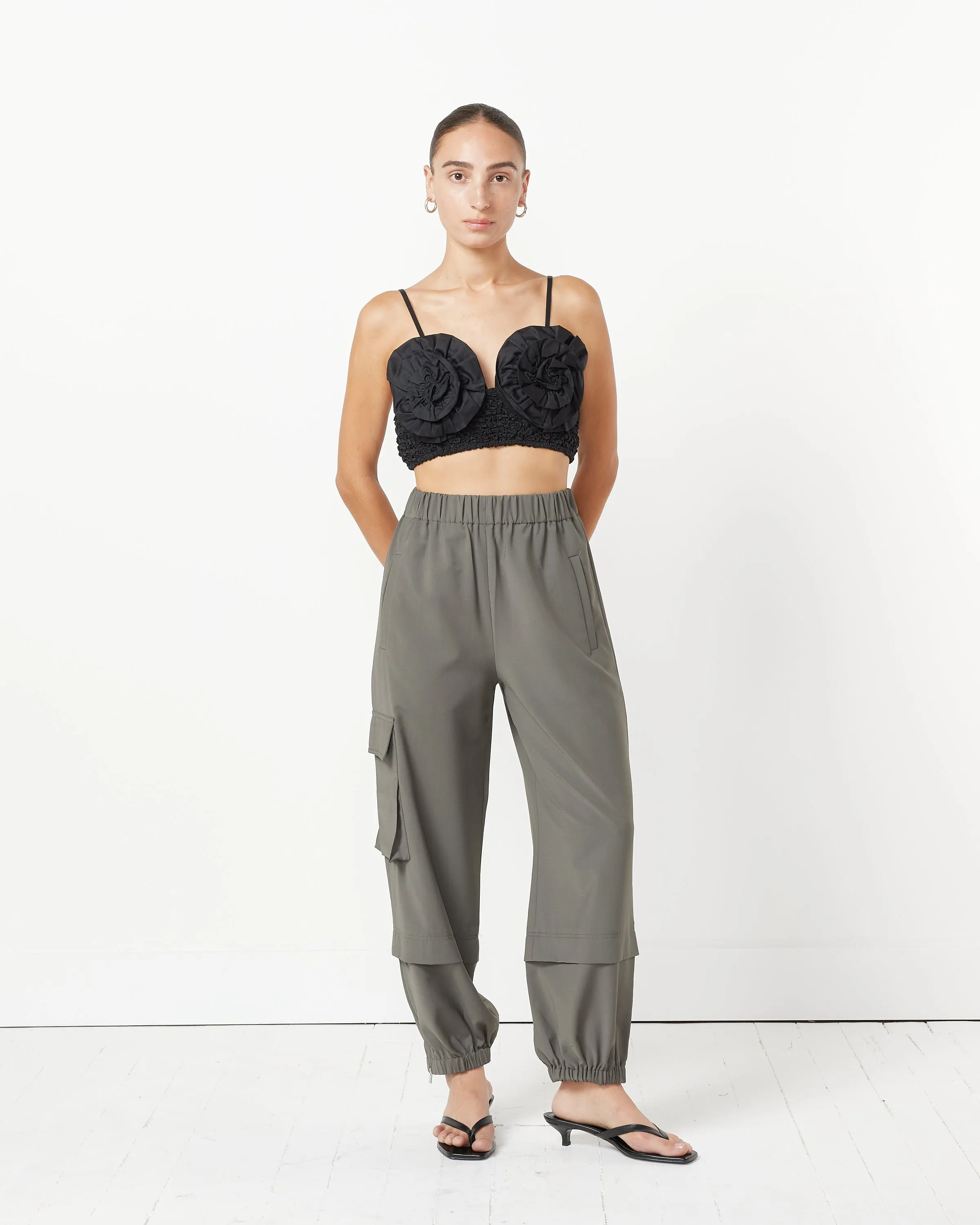 Tropical Wool Long Jogger in Dark Stone