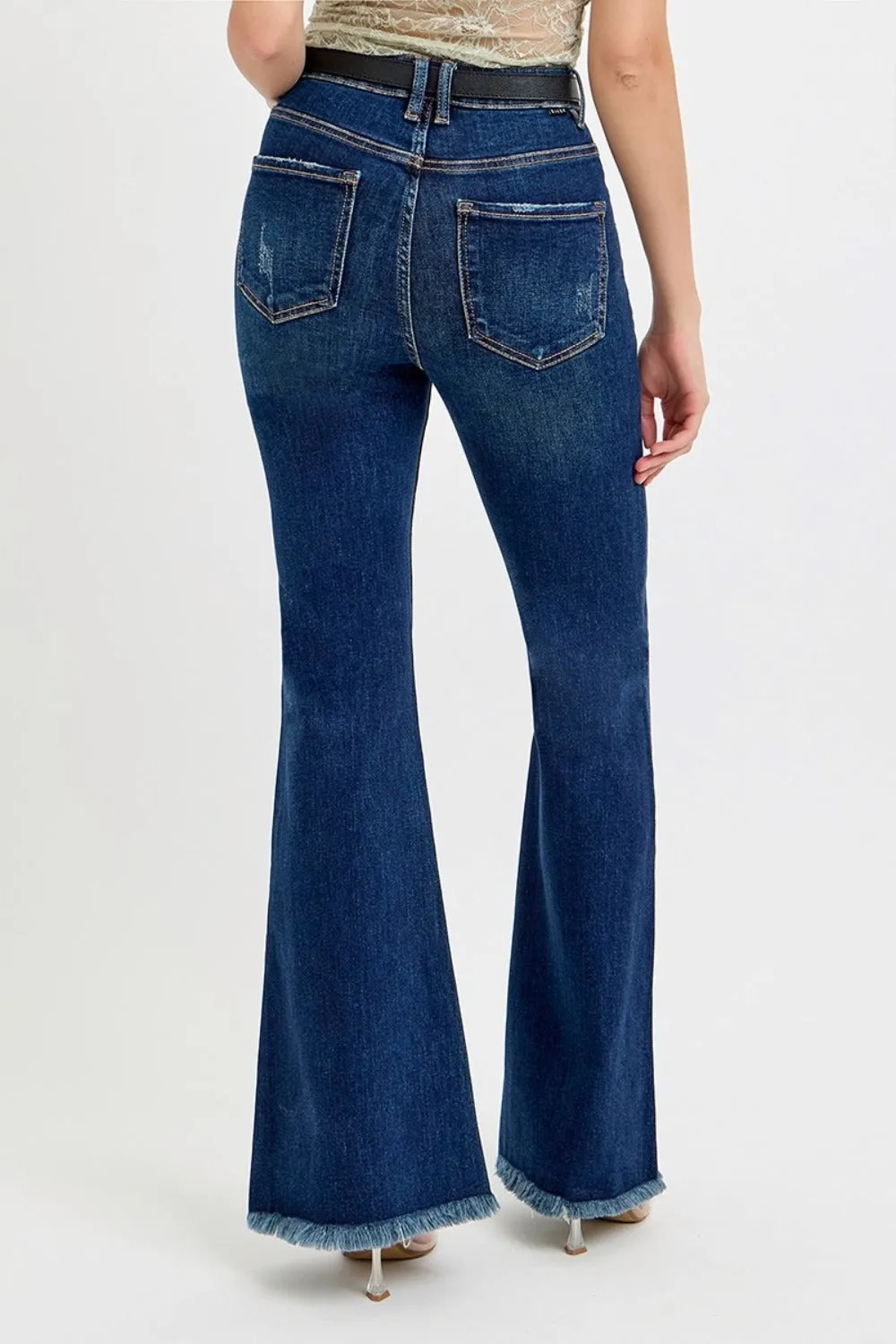 Tummy Control Frayed Hem Flare Jeans