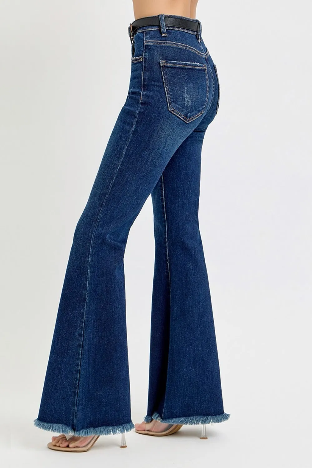 Tummy Control Frayed Hem Flare Jeans