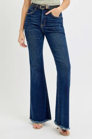 Tummy Control Frayed Hem Flare Jeans