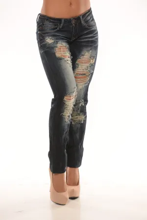 Ultra Destroyed Low Rise Skinny - Dark