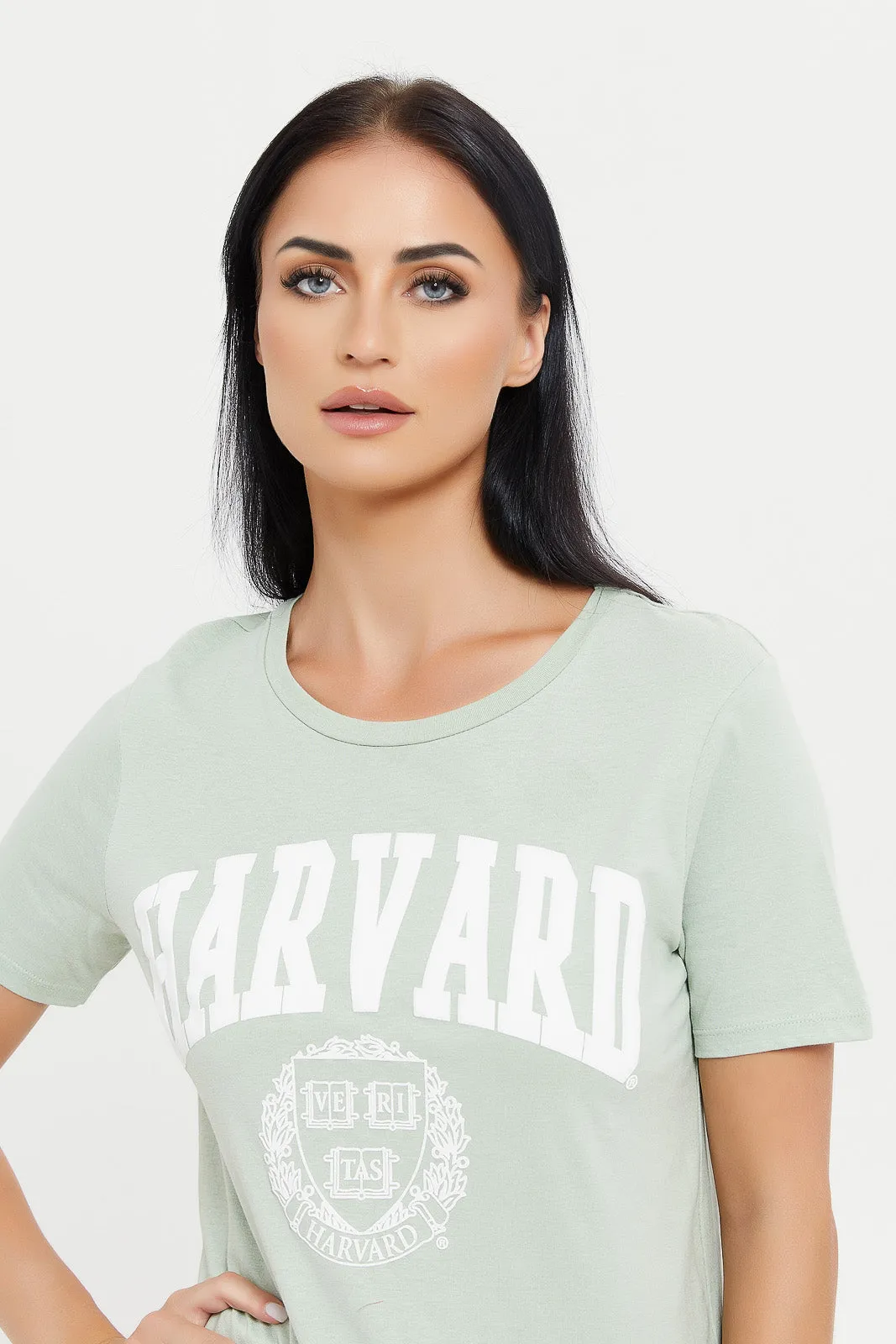 Women Green Harvard Printed T-Shirt