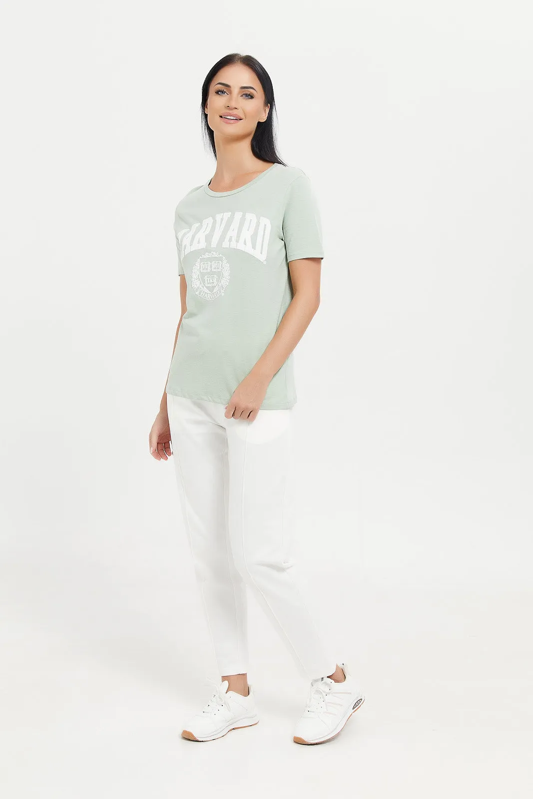 Women Green Harvard Printed T-Shirt